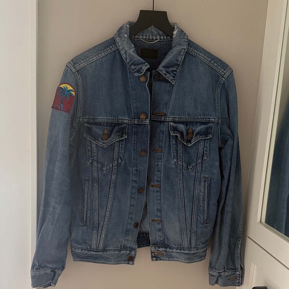 Men’s Saint Laurent - Medium Denim Trucker Jacket with Palm Patch - Light Blue